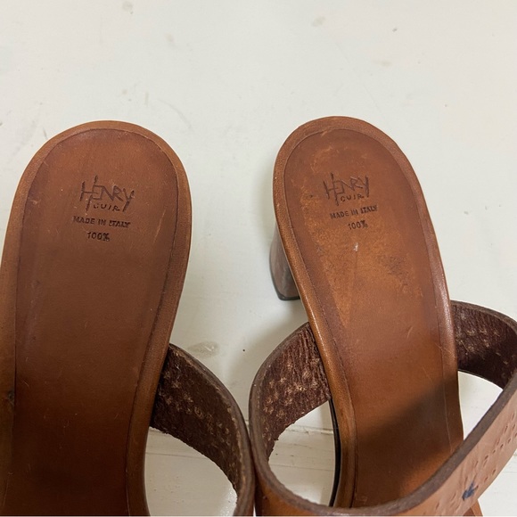 Henry Cuir Womens Brown Laser Cut Heel Leather Sandals Size 39 USA 9 - Picture 6 of 10